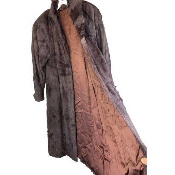80s VTG JKI Full Length Genuine Fur Coat Rabbit Brown Purple Large Rustic 6754 - Picture 5 of 16